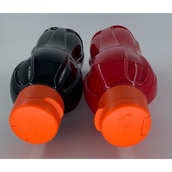 Tupperware Eco Water Bottles Flip Top 36 oz Red Orange Black Set Of 2 Seal Large - Picture 3 of 7